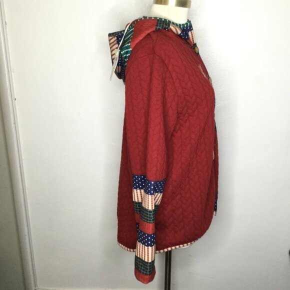 Jimmy Yoo Burgundy Stripe Hooded Swing Coat Size Medium Embroidered - Picture 5 of 11